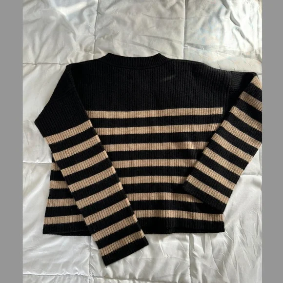 La Ligne Mini Striped Toujours Sweater - Black/Camel Size Small - Picture 3 of 7